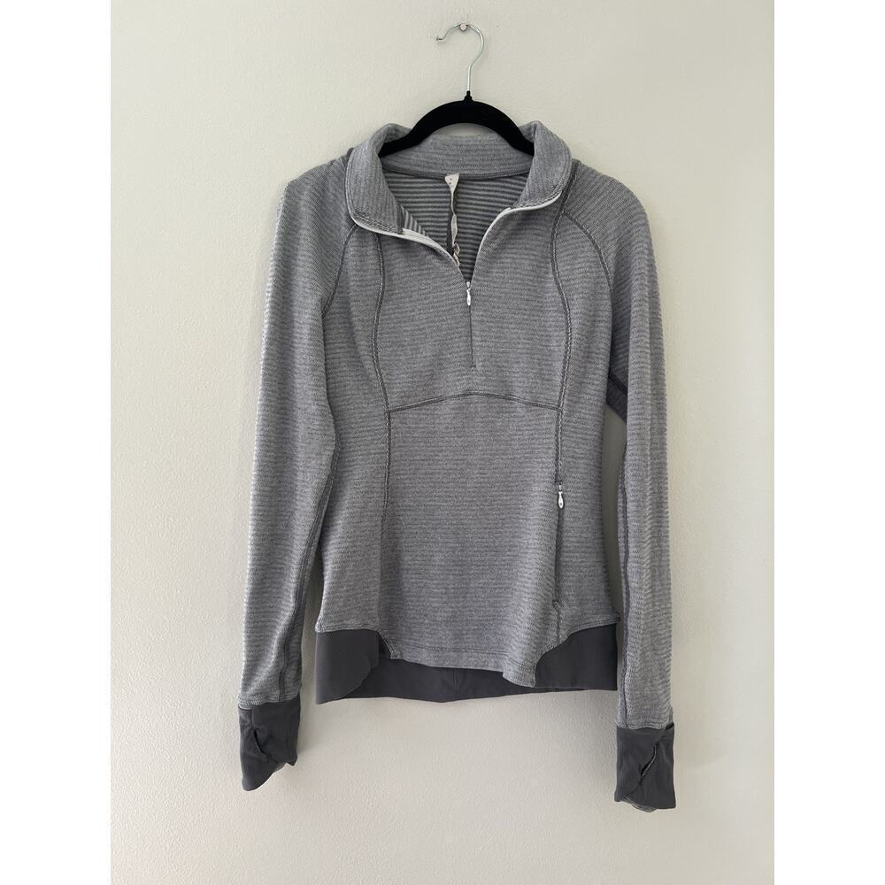 Lululemon Gray White Pique Runderful 1/2 Zip Long Sleeve Top Reflective Sz 6 EUC